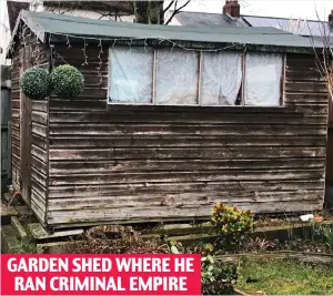  ??  ?? Base: The shed in suburban Essex where the gang produced skimmers GARDEN SHED WHERE HE RAN CRIMINAL EMPIRE