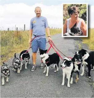  ??  ?? Carolyn Sheridan (inset) and David Tomlinson have seven dogs and are opposed to new dog control orders