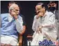  ?? PTI ?? Outgoing VP M. Venkaiah Naidu with PM Modi during a farewell function organised for him