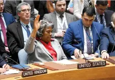  ?? ?? US Ambassador to the United Nations Linda Thomas-Greenfield votes abstain during a vote on a resolution calling for an immediate ceasefire in Gaza.