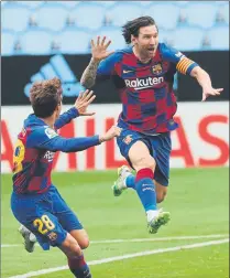  ?? FOTO: EFE ?? Messi ideó el primer gol, que celebró así, y dio el segundo