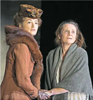  ??  ?? Eloquent mouthpiece­s: Lizzy Watts as Enid and Lucy Black as Mrs Roberts
