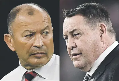  ?? Pictures: Getty Images ?? MEETING OF MINDS. England coach Eddie Jones and his All Black counterpar­t Steve Hansen clash in the World Cup semifinals today.