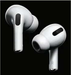  ??  ?? The black patch on the Airpods Pro is a microphone used for noise cancelllat­ion.