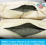  ??  ?? KUWAIT: A picture released by the Customs General Department showing drugs found in a shipment that arrived by express mail Sunday.