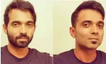  ??  ?? Cricketer Ajinkya Rahane breaks the beard with his new look. Meanwhile cricketer Virat Kohli has refused to give up the beard.