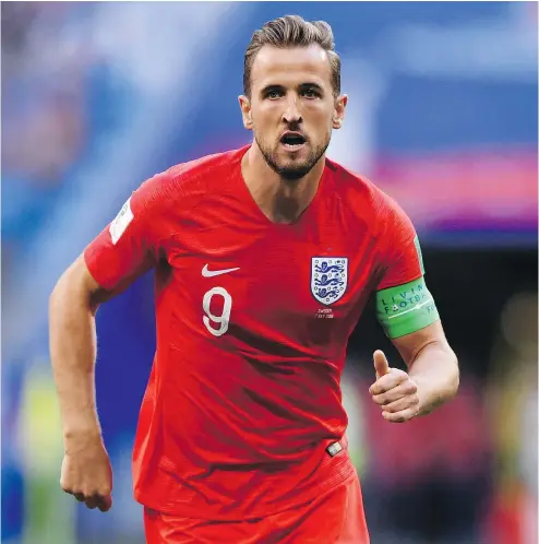  ?? — GETTY IMAGES FILES ?? England forward Harry Kane runs on the pitch during the World Cup quarter-final football match in Russia between Sweden and England at the Samara Arena in Samara on Saturday.