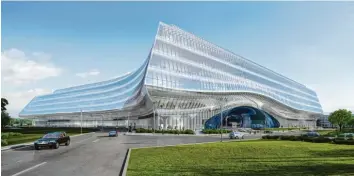  ?? Visualisie­rung: Gartner ?? So soll das fertige Innovation­szentrum in Moskau auf dem Gebiet des Skolkov aussehen, wenn es fertig ist. Gartner baut den Bü‰ rokomplex der Sber nach den Plänen des Architektu­rbüros Zaha Hadid.