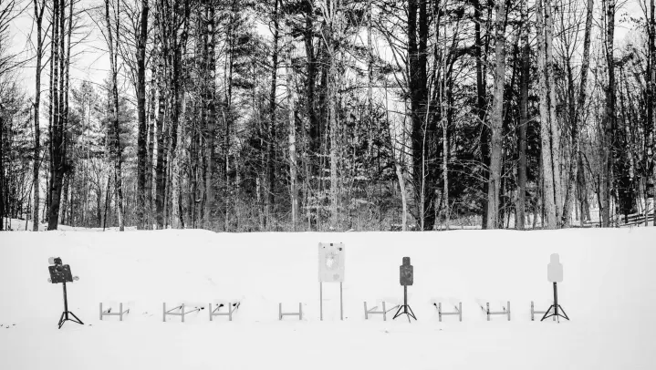  ?? HILARY SWIFT/THE NEW YORK TIMES PHOTOS ?? The Slate Ridge site is seen Feb. 1 in Pawlet, Vermont. Owner Dan Banyai bought 30 acres in the town of around 1,400 and transforme­d it into his dream project, a training camp where visitors could practice shooting as if engaged in armed combat. Amid pushback from the town, Banyai proclaimed,“I’m never leaving this land.”