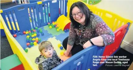  ?? Picture: Leanne Bagnall ?? FUN: Home School link worker Angela Keay and local Treehouse Room user Mason Dudley, aged two.