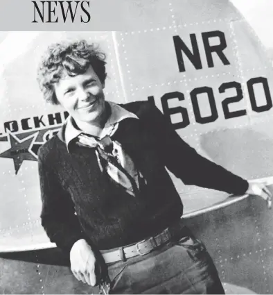  ?? ALBERT BRESNIK / THE PARAGON AGENCY VIA AP FILES ?? This May 20, 1937 photo shows Amelia Earhart leaning on her Electra plane in Burbank, Calif., at the start of her ill-fated attempt to fly around the world. New evidence suggests Earhart died on the Pacific island of Nikumaroro.