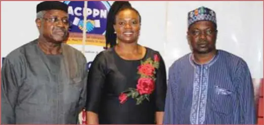  ??  ?? L-R: Chairman Board of Trustees Ambassador Akin Oyateru, Presedent of ACPPN ,Patricia Kenneth-Divine and Director, Engineerin­g Services of FAAN,