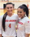  ?? KEN SICKENGER/JOURNAL ?? Jaclyn Inclan, left, and Sabrina Blanco are freshmen setters for the UNM volleyball team.