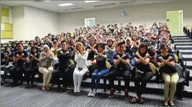  ??  ?? Wesley Chan (fifth from left, front row) and Dr Soo Wincci (centre, front row) with the Curtin Malaysia students.