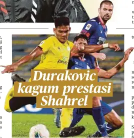  ??  ?? SHAHREL Fikri diasak pemain Felda United pada perlawanan Liga Super menentang Perak.