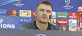  ??  ?? MONACO: Moscow’s midfielder Georgi Schennikov gives a press conference at the Louis II stadium in Monaco yesterday, on the eve of the UEFA Champions League football match AS Monaco vs CSKA Moscow. — AFP