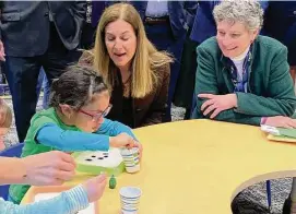  ?? Sandra Diamond Fox/Hearst Connecticu­t Media ?? Lt. Gov. Susan Bysiewicz visits classrooms Friday at the on-site day care facility at Boehringer Ingelheim in Ridgefield.