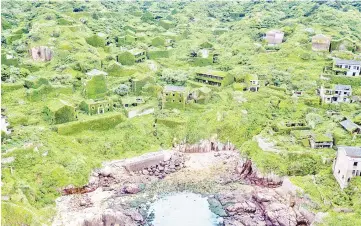  ??  ?? Photo shows abandoned village houses covered with overgrown vegetation in Houtouwan on Shengshan island.