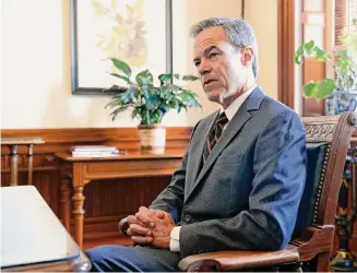  ?? Staff file photo ?? Saying there is “a lot to be optimistic about,” former Texas House Speaker Joe Straus, pictured in 2017, speaks of the need to “spread a message of opportunit­y” and his desire to see change in the Republican Party.