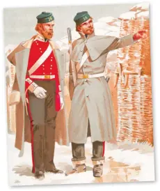  ??  ?? Officer (left) and Private (right) of the Line Infantry in winter campaign dress