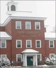  ?? H John Voorhees III / Hearst Connecticu­t Media ?? Southbury Town Hall has installed ultraviole­t light-emitting devices at the entrances to the building and restrooms that emit ultraviole­t C light to destroy airborne germs, including the coronaviru­s. Town Hall seen here on Feb. 19.