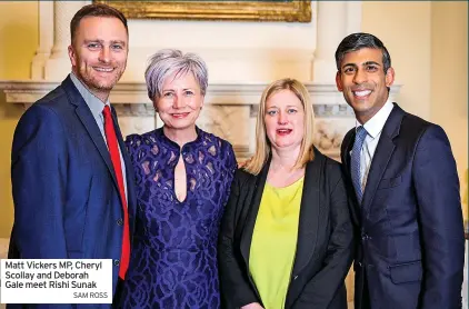  ?? SAM ROSS ?? Matt Vickers MP, Cheryl Scollay and Deborah Gale meet Rishi Sunak