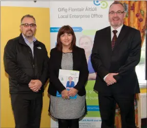  ??  ?? Sean Jefferies, Chairperso­n NRG Networking Group Fermoy with Joan Kelleher, Business Advisor Cork North &amp; West Local Enterprise Office and Pearce Flannery, Pragmatica Galway at the “Create Your Own Reality” seminar in Fermoy.