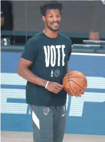  ?? REUTERS ?? MIAMI HEAT FORWARD JIMMY BUTLER (22) before playing against the Boston Celtics in game five of the Eastern Conference Finals of the 2020.