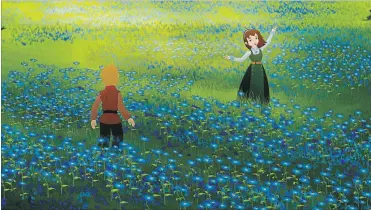  ??  ?? Melody and Leif in the field of blue daisies.
