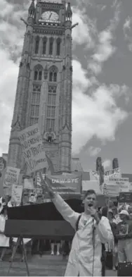  ?? BRUCE CAMPION-SMITH/TORONTO STAR ?? Scientists and academics gathered on Parliament Hill in July to protest budget cuts they say will undermine science in Canada and with it good policy based on evidence.