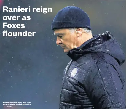  ?? Picture / AP ?? Manager Claudio Ranieri has gone from hero to zero at Leicester City.