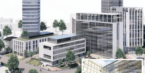  ??  ?? An artist’s impression of how Chamber of Commerce House in Edgbaston will look after undergoing a regenerati­on. Right: The building today