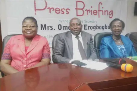  ??  ?? The Director, Curriculum and Examinatio­ns, Lagos State Technical and Vocational Education Board (LASTVEB) Mrs. Mercy Olaoye; Director, Technical and Vocational Services, Mr. Laolu Oguntuyi; Executive Secretary, Mrs. Omolara Erogbogbo; during a press...