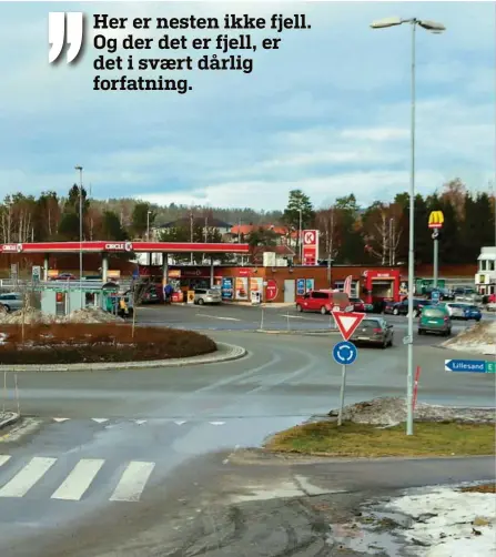  ?? FOTO: ELISABETH GROSVOLD ?? Grimstads mest trafikkert­e kryss kuttes fra den nye motorveien.