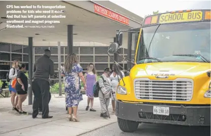  ?? PAT NABONG/SUN-TIMES ?? CPS has worked to fix transporta­tion problems for kids who need it most. And that has left parents at selective enrollment and magnet programs frustrated.