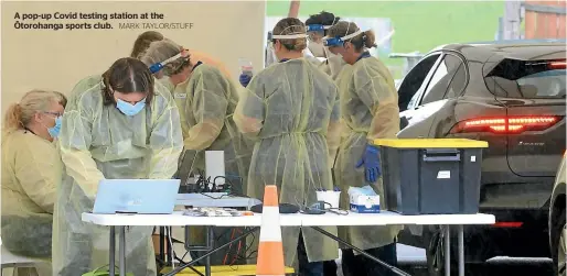  ?? MARK TAYLOR/STUFF ?? A pop-up Covid testing station at the Ō torohanga sports club.