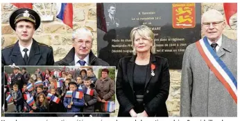  ??  ?? Une plaque commémorat­ive a été apposée sur le mur de la cantine scolaire. En médaillon, les enfants de l’école.