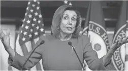  ??  ?? Speaker of the House Nancy Pelosi says she will not send the articles of impeachmen­t to the Senate until Republican­s provide details on witnesses and testimony.