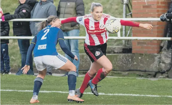  ??  ?? Star striker Bridget Galloway in action for Sunderland - Photo by Colin Lock.