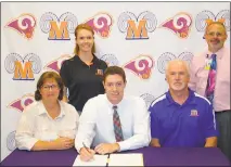  ?? SUBMITTED PHOTO ?? McDonough High School graduate David Larson recently committed to NCAA Division III outfit Worcester Polytechni­c Institute in Massachuse­tts for baseball. Seated, from left, are Larson’s mother Ann-Marie Larson, David Larson and McDonough head baseball...