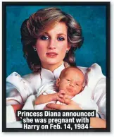  ??  ?? Princess Diana announced she was pregnant with Harry on Feb. 14, 1984