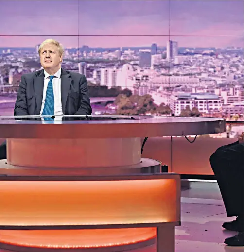  ??  ?? Labour leader Jeremy Corbyn had an awkward exchange with Foreign Secretary Boris Johnson yesterday on the BBC’S Andrew Marr Show