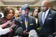  ?? THE ASSOCIATED PRESS ?? The Rev. Joey Crutcher, father of Terence Crutcher, talks with the media Wednesday following the verdict in the trial of Tulsa police officer Betty Jo Shelby in Tulsa, Okla.