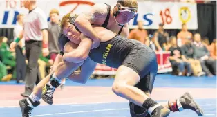  ?? RUSSELL TRACY/FREELANCE FILE ?? Kellam’s Jake Thompson,shown competing at the 2018 Virginia Duals in Hampton against Camden Catholic of New Jersey, is a key senior heavyweigh­t in the Knights’ lineup.
