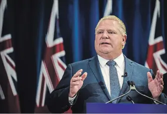  ?? CHRISTOPHE­R KATSAROV THE CANADIAN PRESS ?? Ontario Premier Doug Ford announced at Queen's Park in Toronto on Friday that he will significan­tly reduce the number of Toronto city councillor­s just months before the fall municipal election.