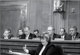  ?? AP PHOTO/ANDREW HARNIK, POOL ?? PHOENIX PROSECUTOR RACHEL MITCHELL QUESTIONS Christine Blasey Ford as she testifies before the Senate Judiciary Committee on Capitol Hill in Washington on Thursday.