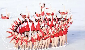  ??  ?? Participan­ts of ‘Mass Games’ perform artistic and gymnastic display at the May Day Stadium in Pyongyang.