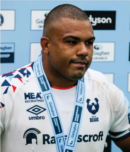  ?? Picture: Rogan Thomson/JMP ?? Bristol’s Kyle Sinckler looks emotional as he gives an interview to BT Sport after his man-of-the-match performanc­e in the win against Bath last Saturday