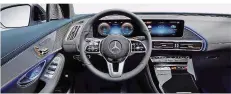  ?? FOTOS: MERCEDES ?? Der breitgezog­ene digitale Bildschirm prägt das Cockpit des Mercedes EQC. Die Funktionen können auch per Sprachbefe­hl aktiviert werden.