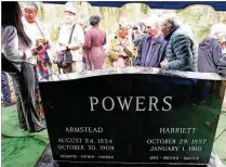  ?? PHOTOS BY NELL CARROLL FOR THE AJC ?? The Athens community gathered to celebrate the recommitta­l and dedication of a new headstone for Harriet and Armstead Powers on Saturday. Scholars consider Harriet Powers to be the most important American artist in the story quilt tradition, though only two of her creations survive.